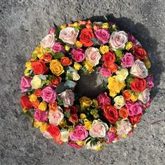 Multicoloured all roses Wreath tribute 