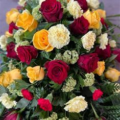 Red rose, Yellow rose &amp; Yellow Carnation casket tribute 