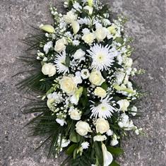All white mixed flower casket 