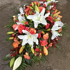 Orange &amp; white Casket tribute 