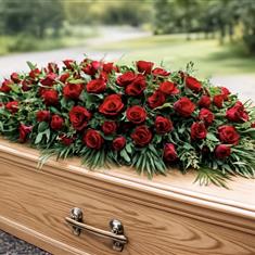 Red rose casket tribute 