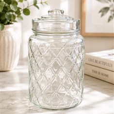 Diamond style candy jar with metal lid 