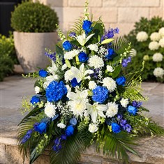 Blue &amp; white pedestal arrangement 