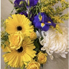 Leave it to the florist - yellows, purples, whites 
